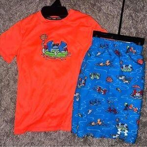 Under Armour Kids Rashguard Set - Neon Orange and Bright Blue